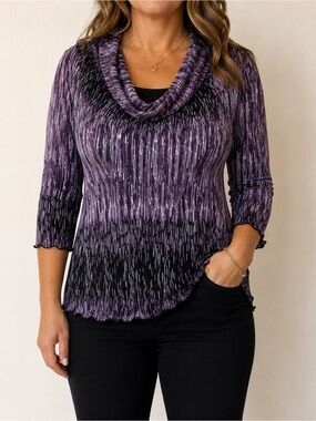 Christopher & Banks Purple Ombre Cowl Neck Blouse